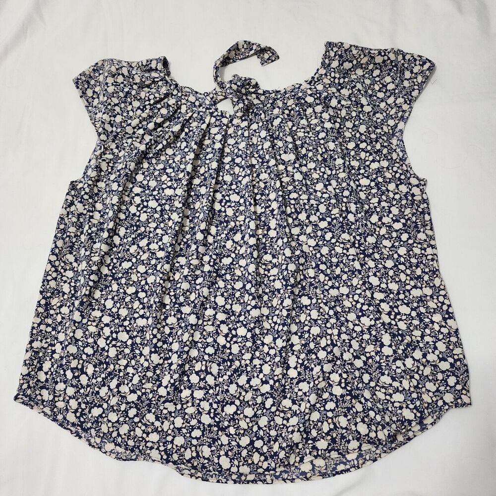 LC Lauren Conrad Top Women's Plus OX Navy Beige Ditsy Floral Prairie Cottagecore